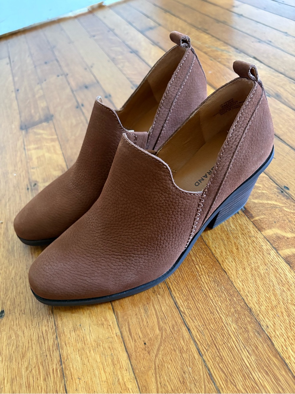 Lucky Brand Vennia Stacked Block Heel Booties Brown Leather Size 8